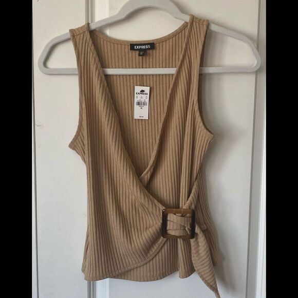 V-Neck Wrap Front Buckle Hem Tank - Picture 1 of 5